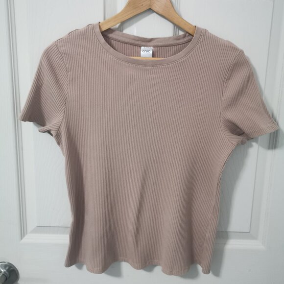 Taupe Ribbed T-shirt - Picture 1 of 5